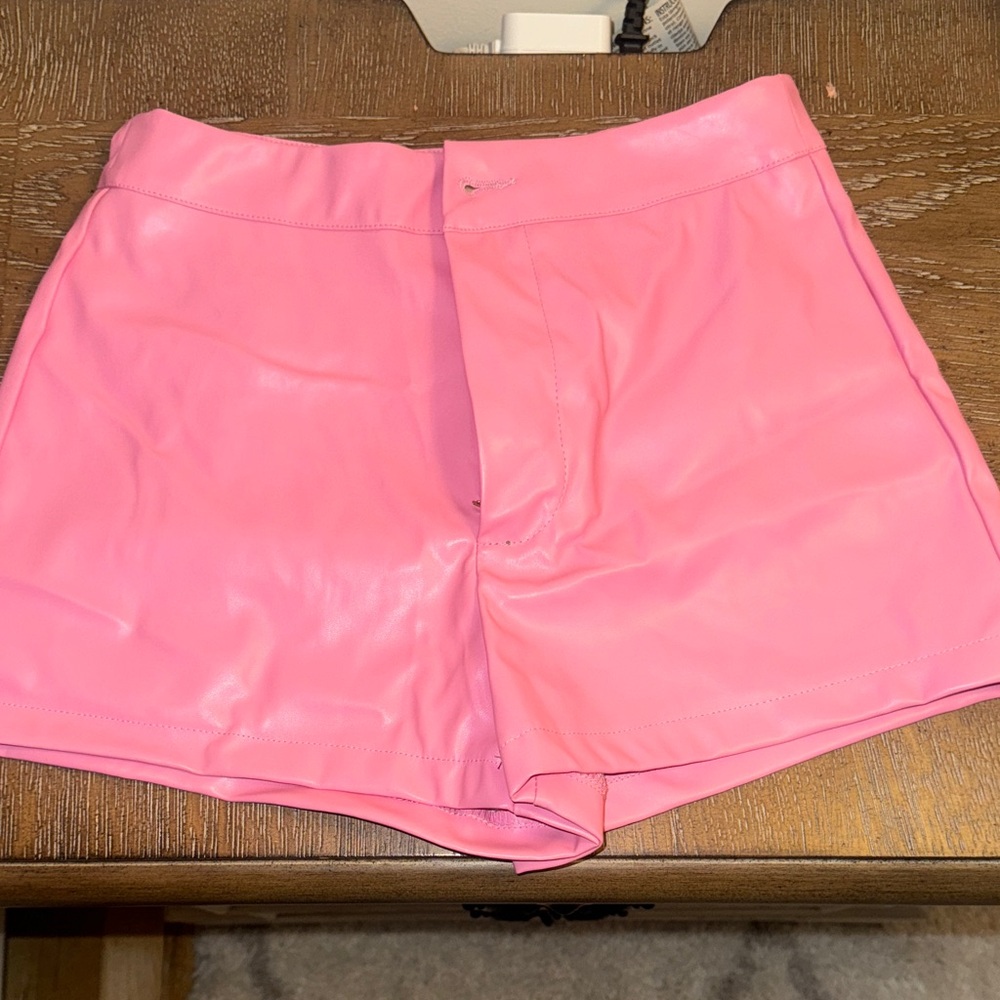 SHEIN Hot Pink High-Waist Faux Leather Shorts